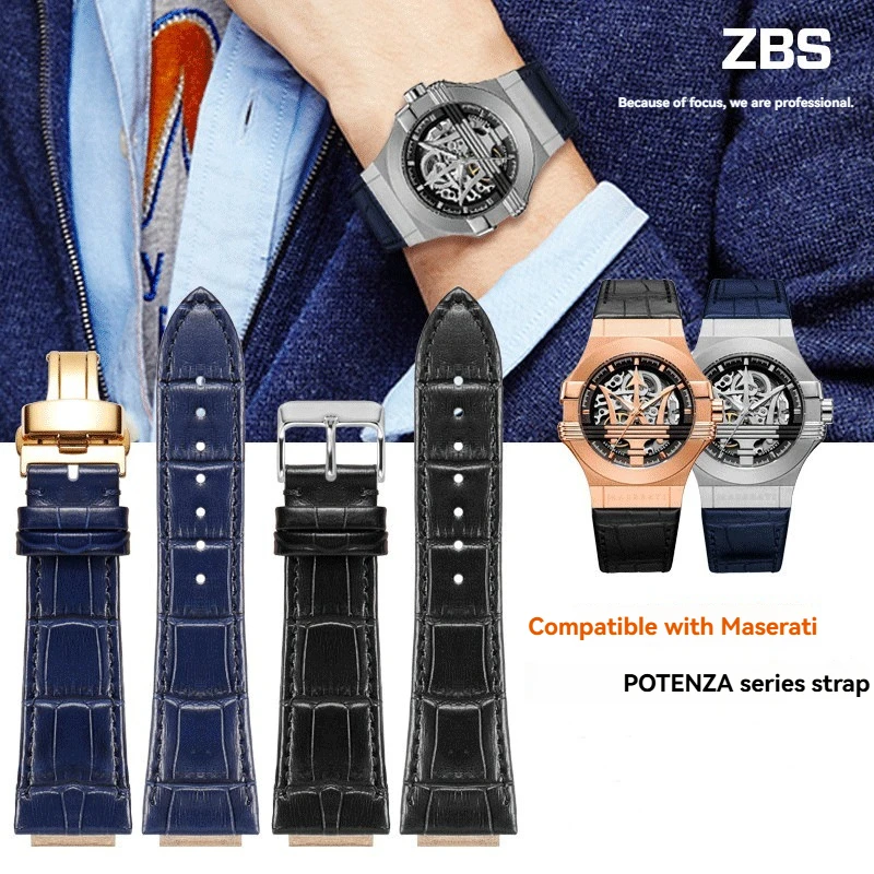 Correa de reloj de cuero genuino para Maserati Trident R8821108039 para hombres y mujeres con cierre de hebilla - Pieza de repuesto de alta calidad