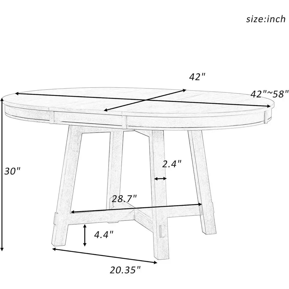 Farmhouse Extendable Dining Table for 4-6, 42"-58" Extendable Kitchen-Table with a 16" Leaf, Round Ellipse Retro Wood Dining Roo