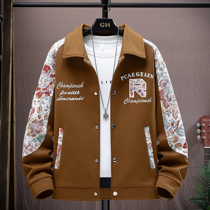 

Trendy Printed Jaet Men's Spring Autumn Sle Korean Version Faion Outerwear Youth Versatile Workwear Top Breathable