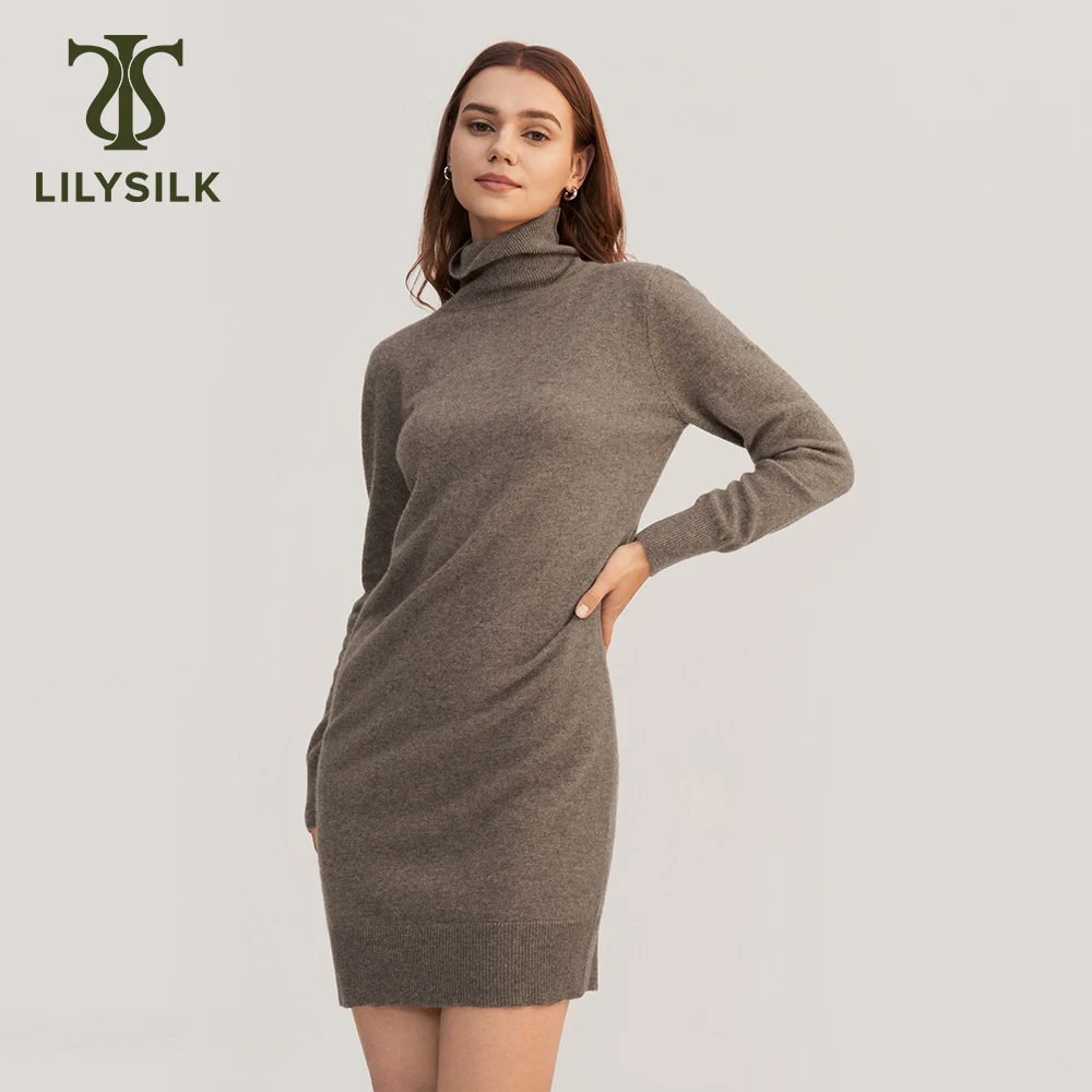 

LILYSILK Cashmere Dress for Women 2022 New Femme Turtleneck Wrap Long Sleeve Warm Party Dress Lady Evening Outfits Free Shipping