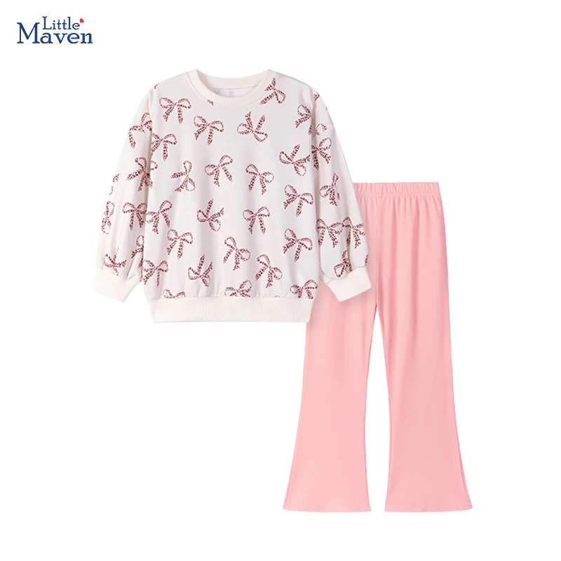 

Little maven Spring Autumn Baby Girl Bow Print Sweatershirts Outfits Top+ Leggings Princess Sets Children's Clothing Girls Suit