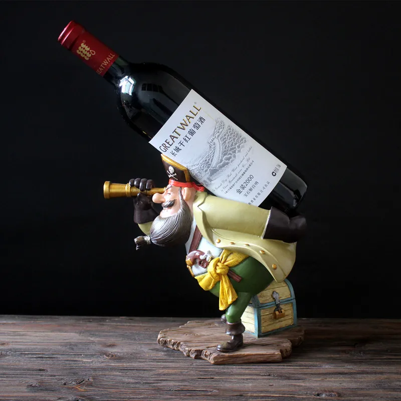 

Caribbean Pirate Wine Bottle Holder Handmade Resin Captain Statue Wine Rack Home Barware Craft Ornament Cafe Decor Pub Supplies