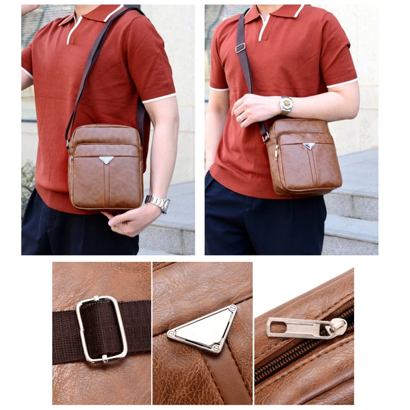 New Luxury Vintage Men Bag Fashion PU Leather Shoulder Bag Business Messenger Crossbody Bag Large Capacity Male Casual Handbag