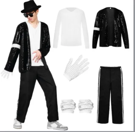 Michael Jackson Performance Costume Men\'s and Women\'s Jackson Imitation Costume Performance Costume Set