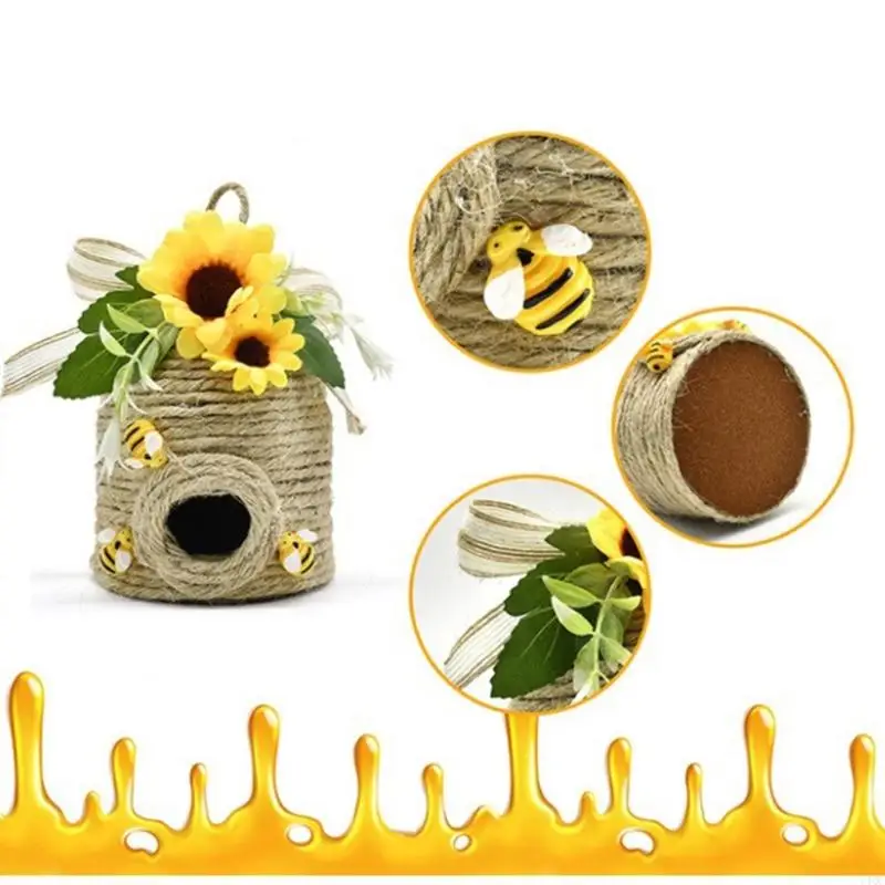 Bees Hives Decors,2Pack Natural Bees House,Bumblebees Theme Party Decors Spring Summer Farmhouse Kitchen Table Decors Y4QC
