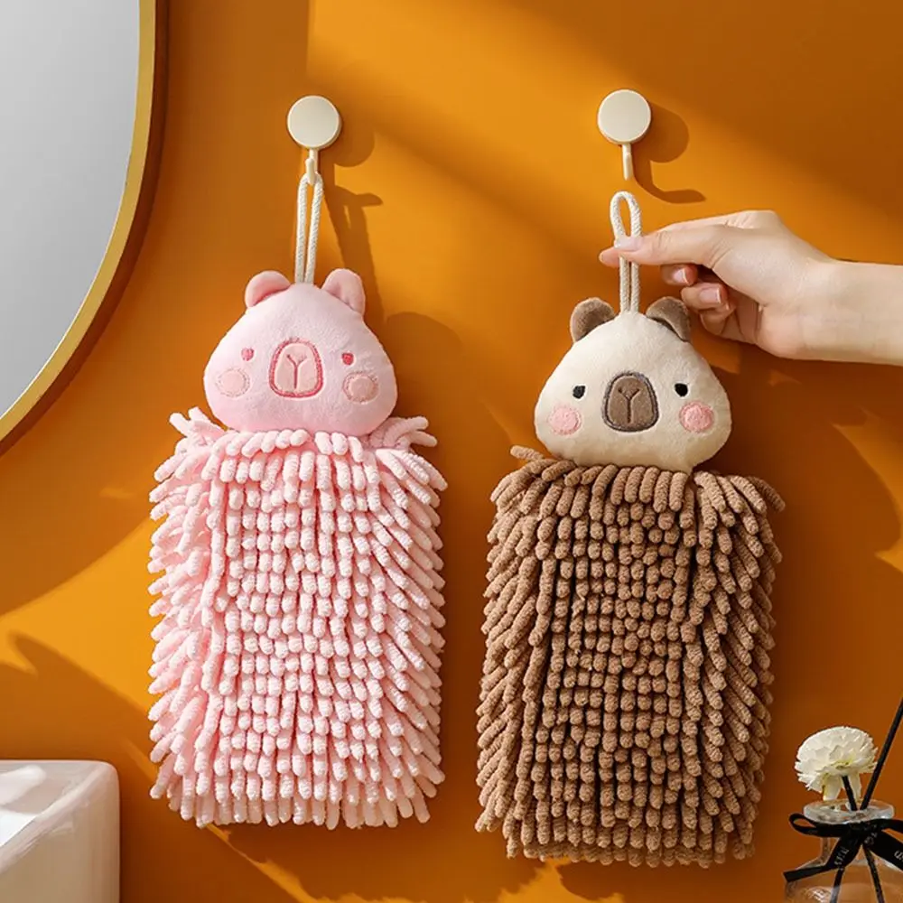 Wall-Mounted Capybara Hanging Hand Towels Fast Drying Thickened Chenille Hand Towels Reusable Absorbent