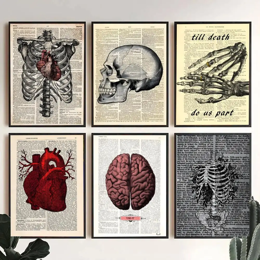 HeartSkullBrain Kraft Paper Poster Decorative Wall Art Stickers Mural For Home Living Room Hallway Decor Gift