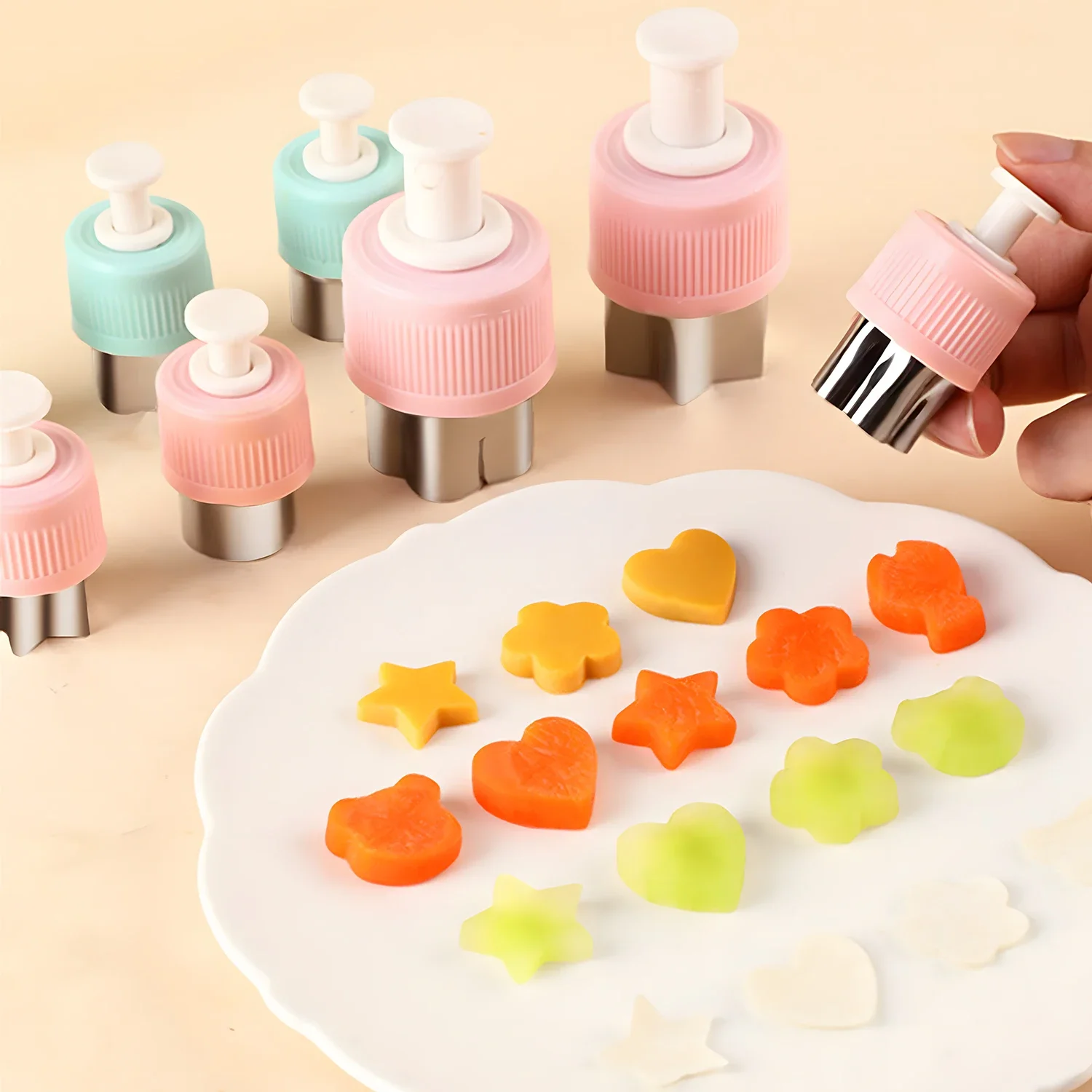 3/5/8Pcs Pressed Fruit Printing Cutting Flower Vegetable Kitchen Embossing Biscuit Cookie Cutting Mold For Kids Lunch Bento Box