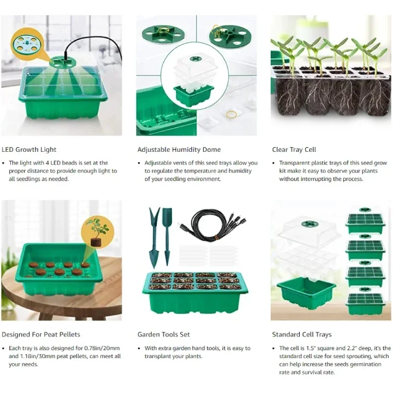 Seed Starter Tray Box With LED Growing Light Nursery Pot with timer Seedling Germination Planter Adjustable Ventilation Humidity