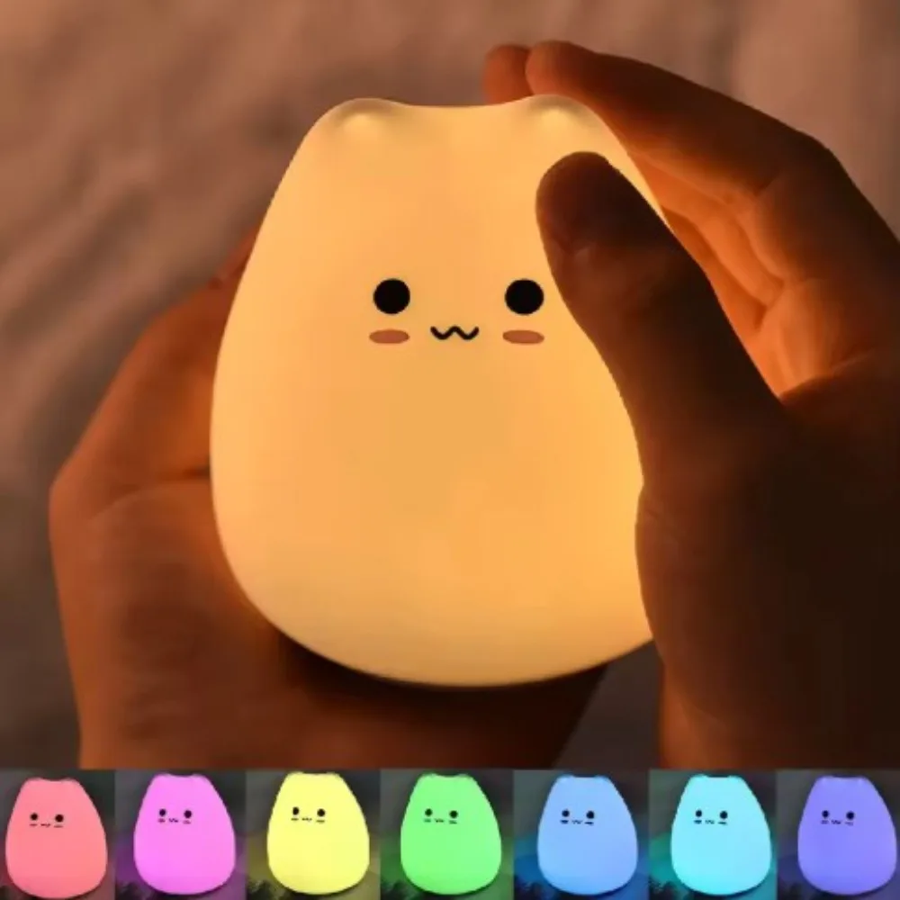 

Сенсорный ночник, красочный силиконовый светильник с изображением кота, светодиодный светильник с изображением животных, мультяшная силиконовая лампа, украшение для спальни, прикроватное освещение