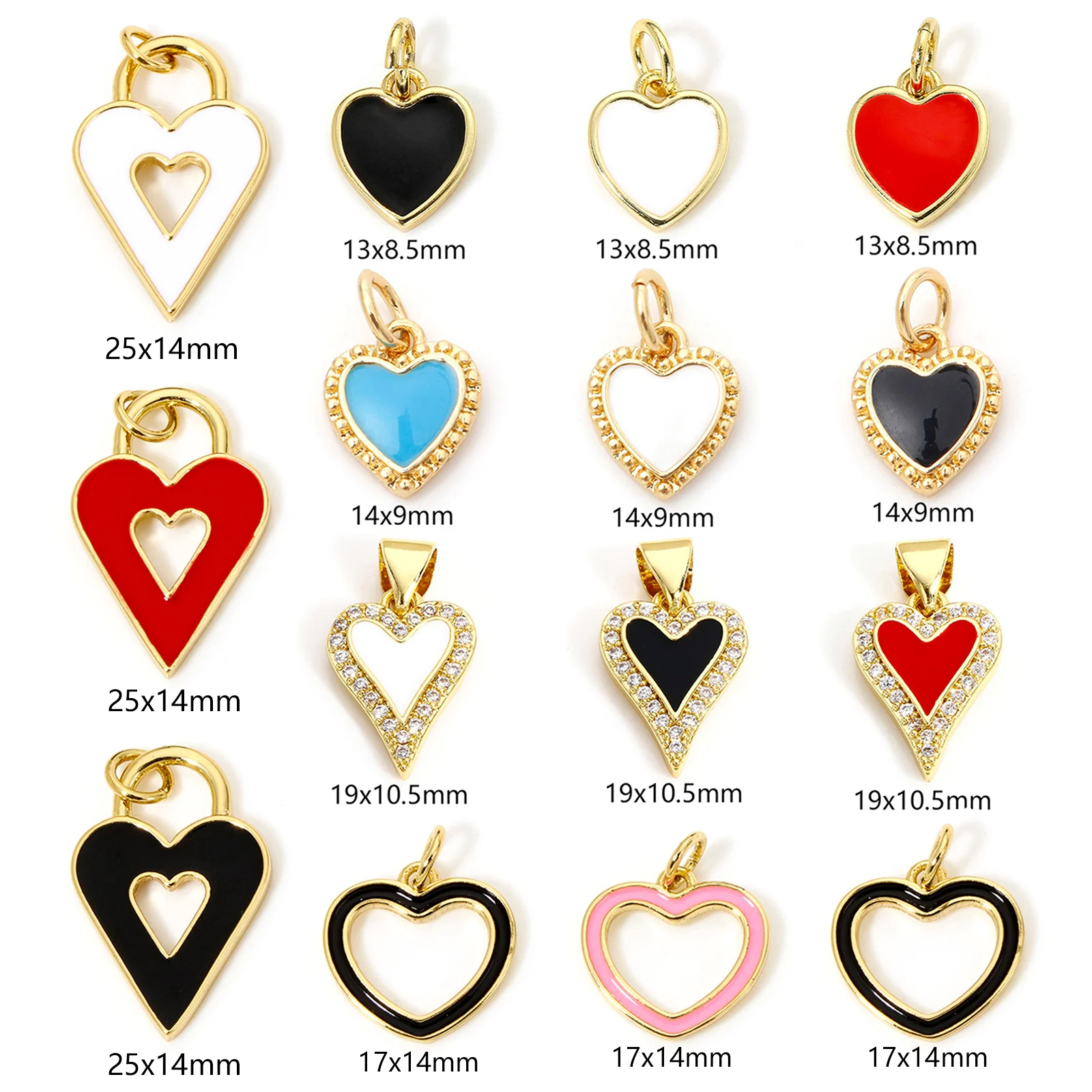1pc New Sweet Brass Charms Valentine's Day Multicolor Heart Enamel Clear Cubic Zirconia Pendants DIY Necklace Jewelry Findings