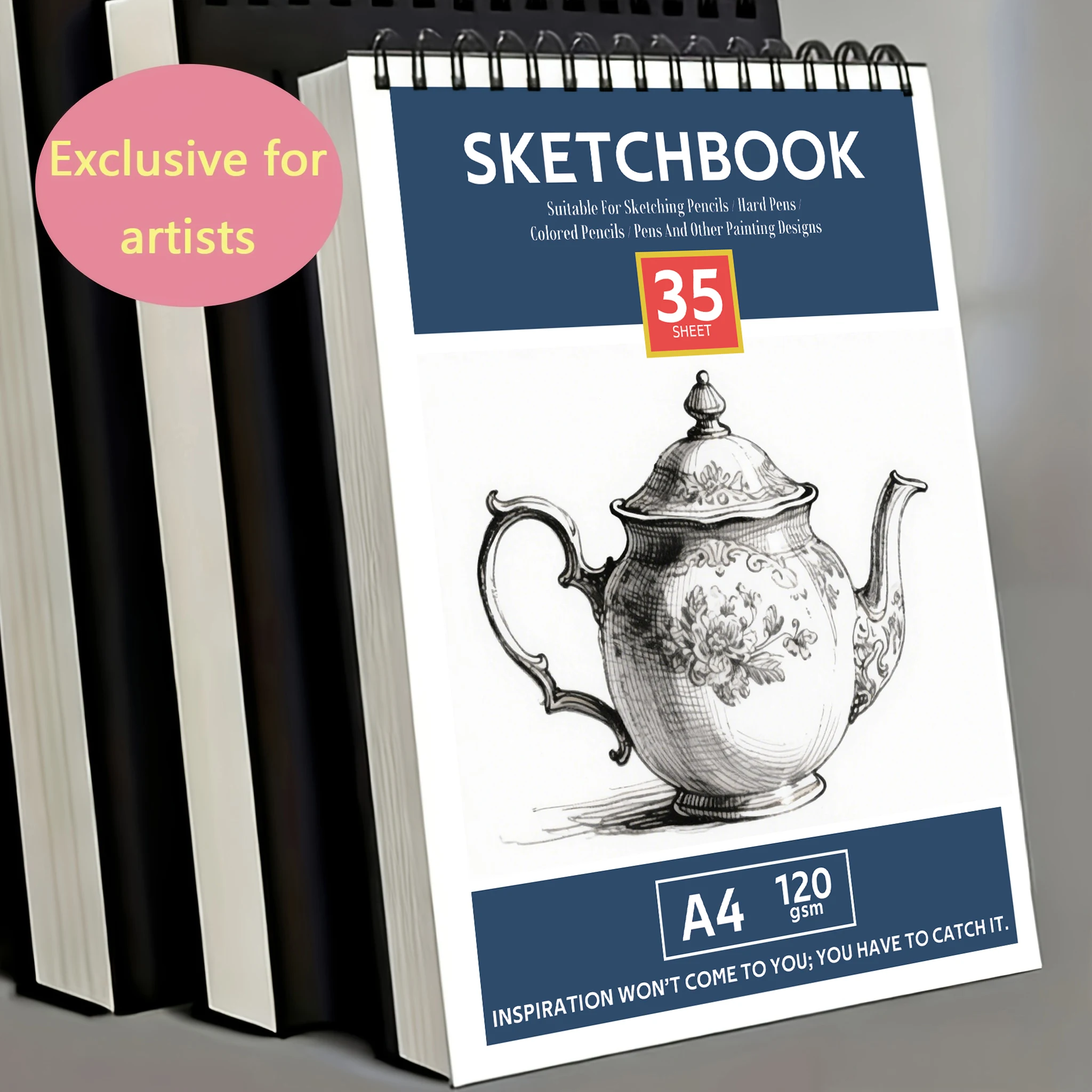 

35-Sheet Spiral-Bound Art Sketchbook – 120Gsm Blank Drawing Book | Artist-Exclusive Pad for Sketching Pencils, Colored Pencils