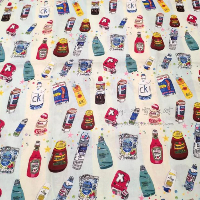 Beautiful 100%Cotton Fabric Condiment Bottle Advertising Patterns Digital Printing Sewing Material DIY Baby Dress/Clothing