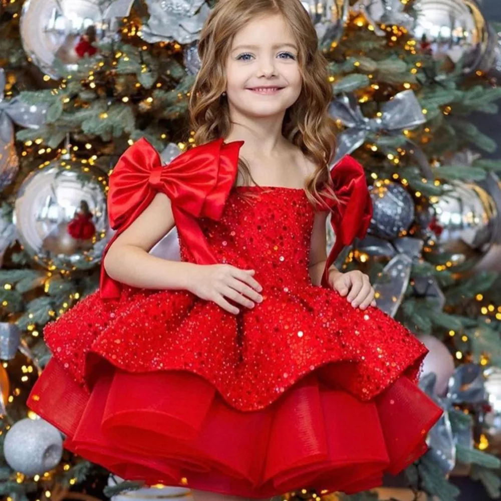 

2024 New Red Children's Brilliant Fluffy Gauze Girl's Princess Dress for Children flower girl dresses