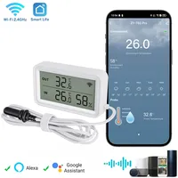 Tuya WiFi Temperature and Humidity Sensor Digital LCD Screen with External Probe Compatible with Smart Life Google Assistant