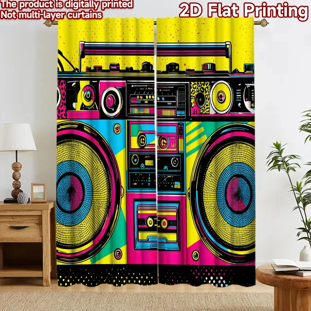 Vibrant Retro Pop Art Synthesizer Curtains Neon Digital Print Abstract Maximalist Style Curtains for Bedroom Living Room Decor