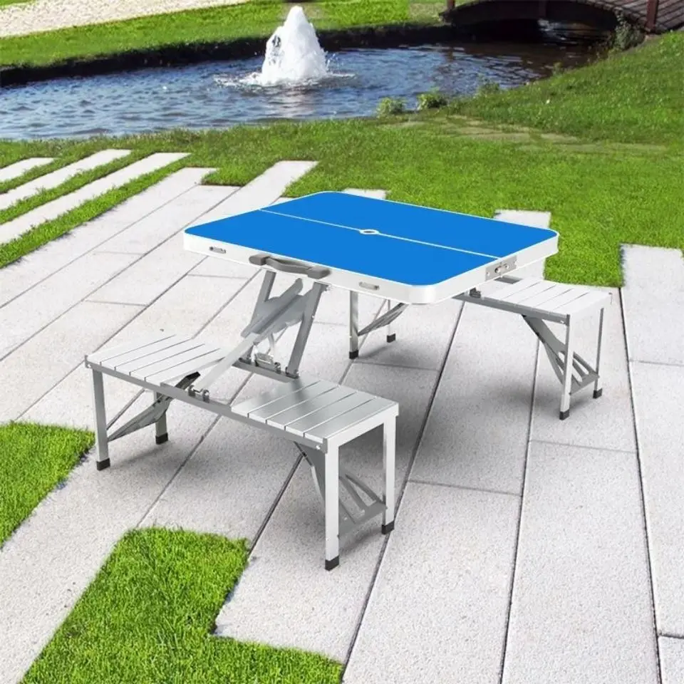 Outdoor Folding Table and Chairs, Aluminum Alloy One-piece Picnic Table, One Table and Four Chairs Set
