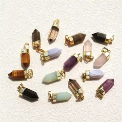 FUWO 1pcs Lovely Natural Crystal Point Pendant,Golden Plated Quartz Accessories For Jewelry Making PD125