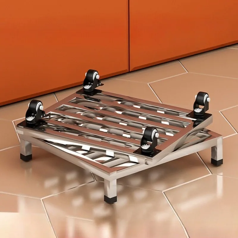 Stainless Steel Storage Holders Movable Base Frame Square Heavy Load Rack Large Size Flowerpot Fridge Base Bracket Organizer