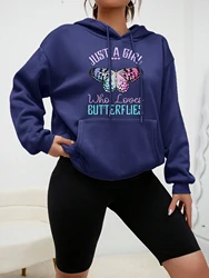 Just A Girl Who Loves Butterflies Design Heart Print Hoodies Creative Autumn Streetwear Casual Pocket  Hoody New Women Pullover