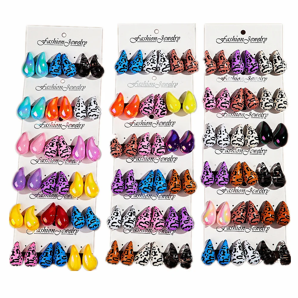 6 PCS/Set Trend Acrylic Iridescent Waterdrop Leopard Print Dupes Earrings Resin Clear Tear Earring Woman 2024 Design Jewelry