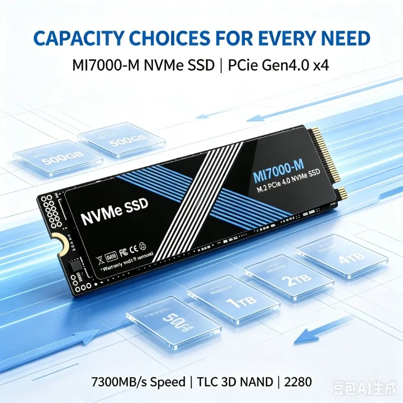 MI7000-M M.2 NVMe SSD 7300MB/s TLC 3D NAND 2280 Internal Solid State Drive 500GB‑4TB For PS5 Gaming Desktop Laptop PC Storage