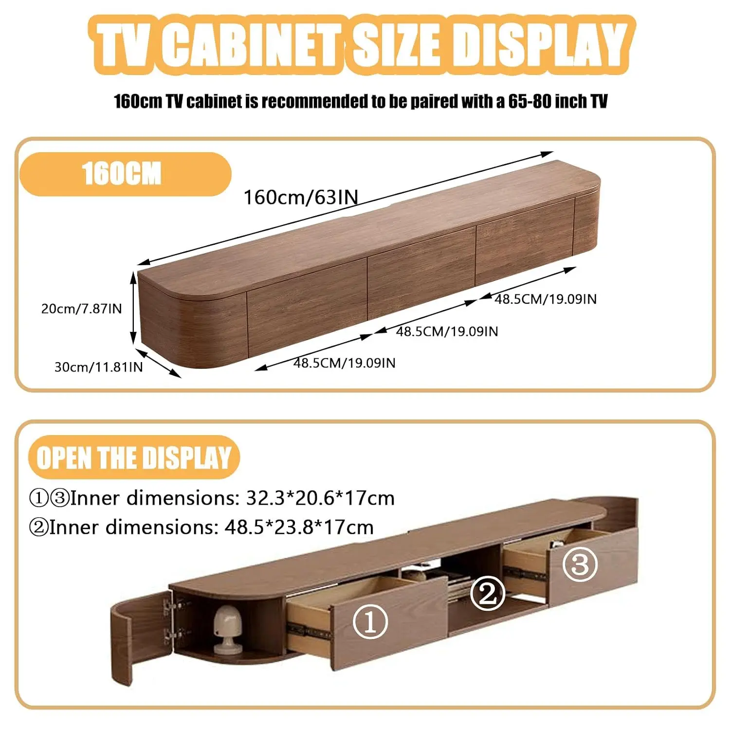 Solid Wood Floating TV Stand Wall Mounted Media Console LED Lights Living Room Bedroom, Customized