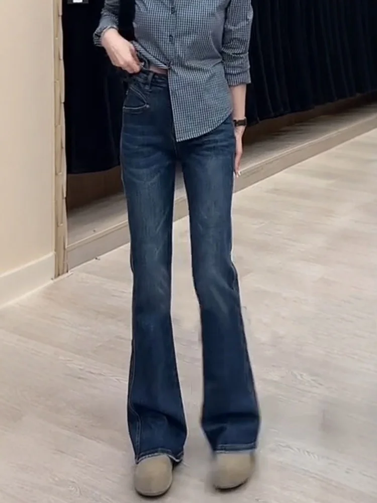

Джинсовые джинсы Bell Bot с высокой талией, женские эластичные утягивающие прямые брюки в американском стиле, осенняя мода, большие размеры