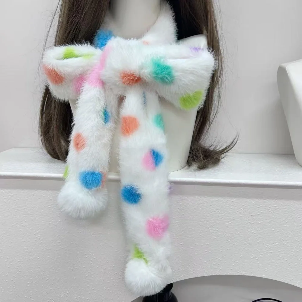 

Корейский цветной шарф в горошек Y2K, зимний теплый утолщенный удлиненный шаль из искусственного меха для девочек, аксессуары для верховой езды на открытом воздухе