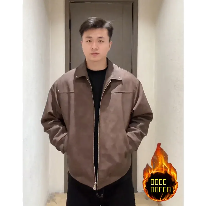 

Browan Short Cotton Lined Motorcycle Jacket Men's Autumn Winter Fashionable Retro American Style Warm Thickened Long Sleeve Z...