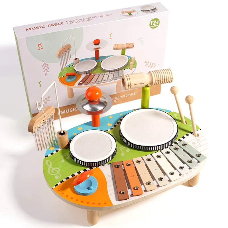 Multifunctional Wooden Drum Set Wind Chimes Cross-Border Percussion Instruments for Children's Music Enlightenment Early Toys