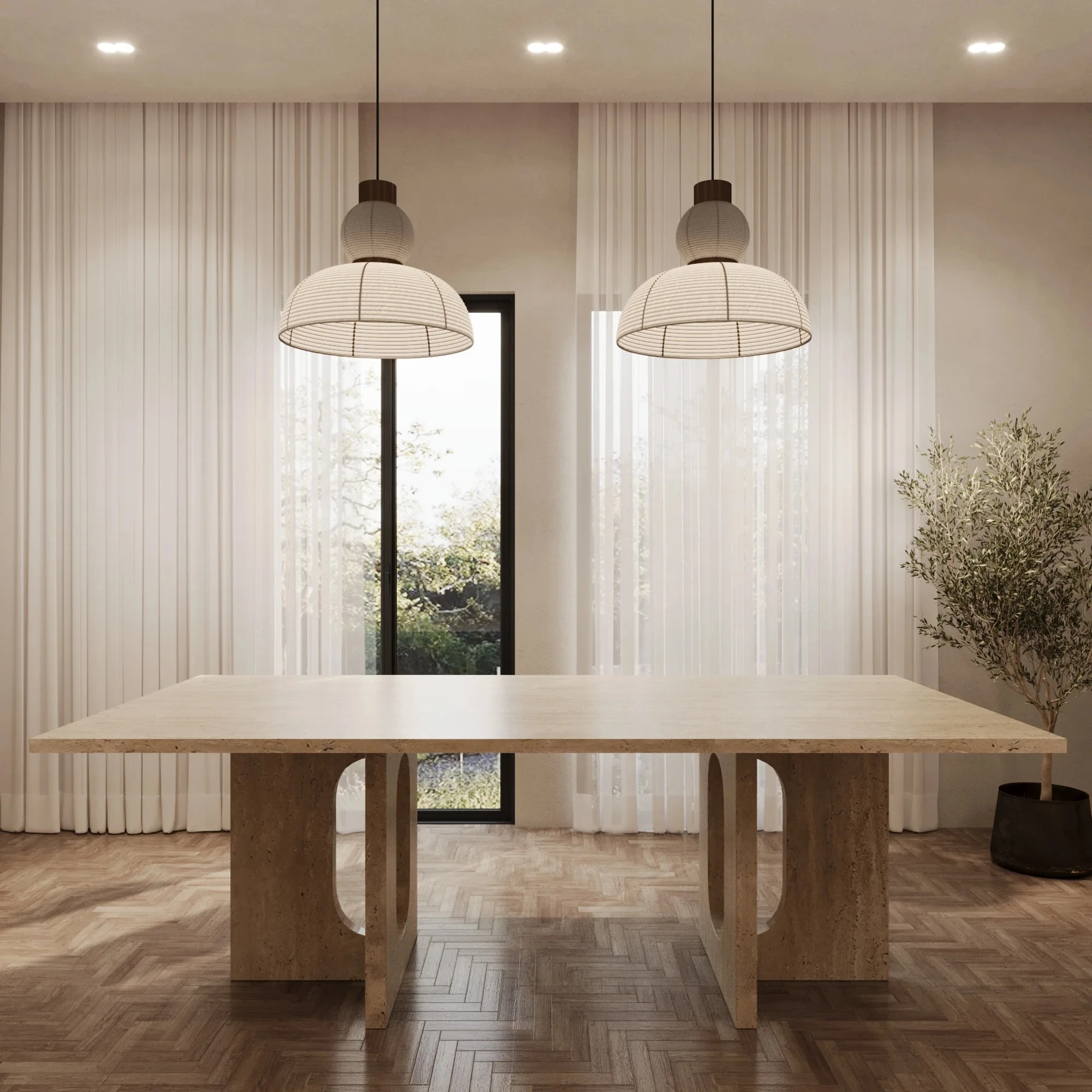 D#  Modern Dining Room Furniture Handcrafted Solid Stone With Cream Color Dining Table