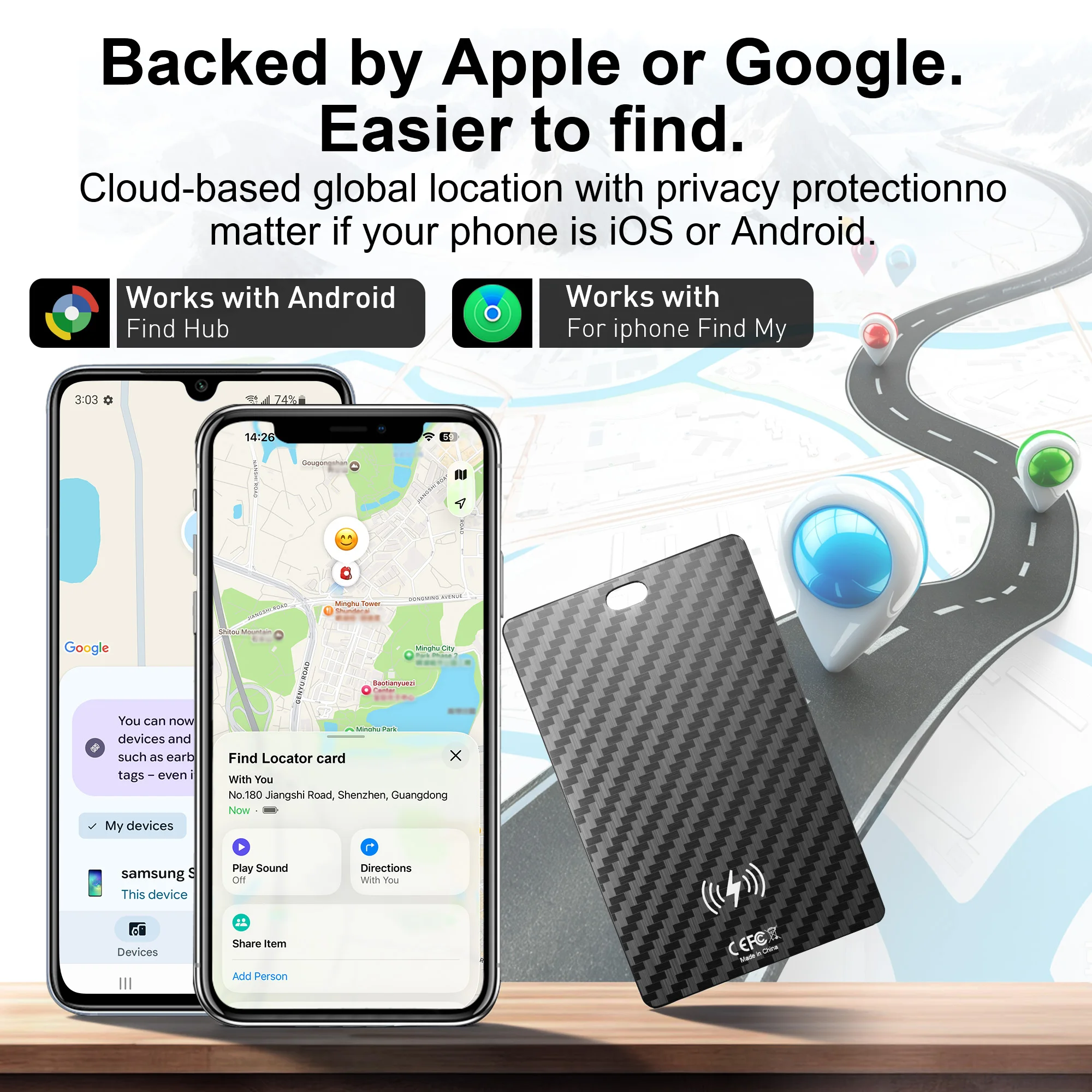 Ultra Thin Item Finder Card Works with iOS Find My & Google Find Hub, Wireless Charging Tracker Tag for Wallet, Bags & Luggage