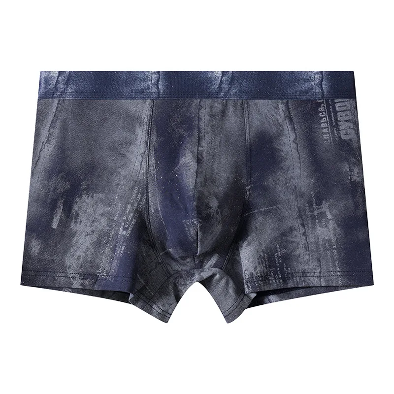 Boxers For Men Cotton Denim Printed Vintage Underwear Trunks Soft Breathable U Convex Pouch Panties Calzoncillos Hombre