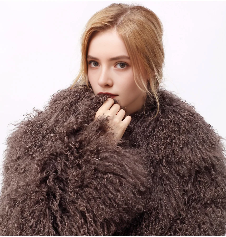 CNEGOVIK Women\'s Winter Lamb Fur Coat Mongolia Sheep Fur Coat Real Sheepskin Coat Luxury Brand Female Clothing Long Fur Jackets