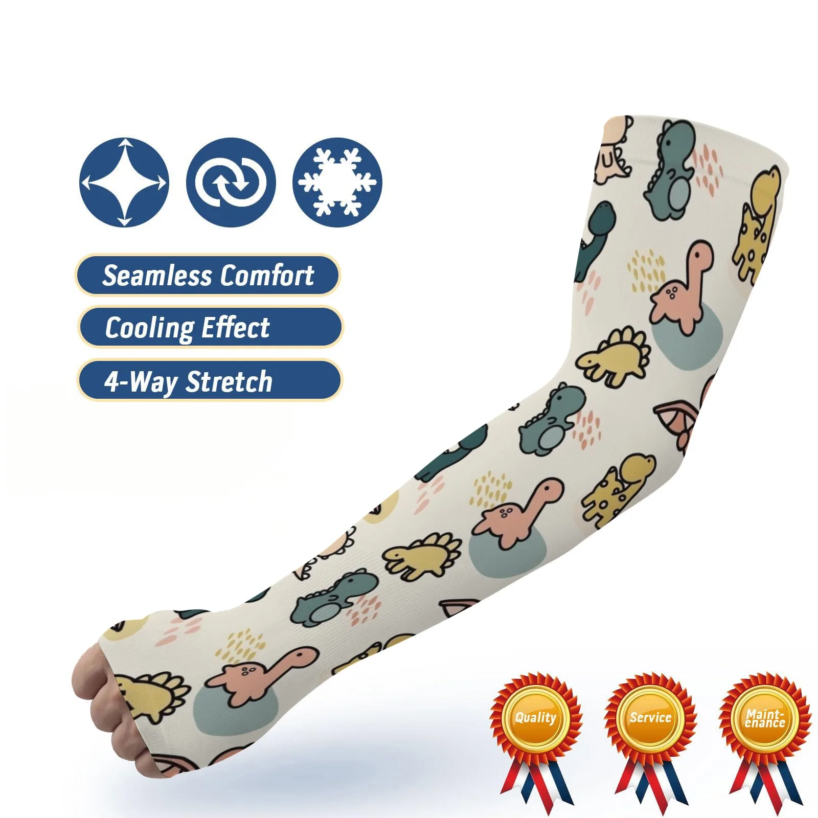 Novel Stylish Cute Dinosaur Patterns UV - Protection Breathable Stretchy Ice Arm Sleeves - Perfect Gift for Outdoor & Daily Use