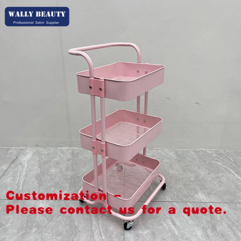 

Customize.Pink Trolley Makeup Beauty Salon Cart 3 Tiers Pedicure Spa Nail Shop Trolley with Lockable Wheels