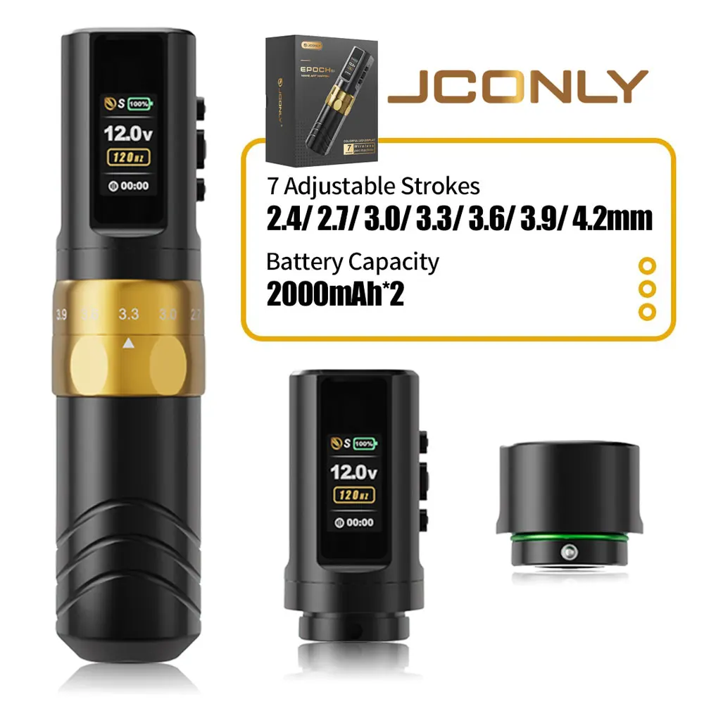 

JCONLY EPOCH Tattoo Беспроводная машинная ручка Регулируемая 7-тактная светодиодная аккумуляторная ручка с цифровым дисплеем для боди-арта татуировщиков