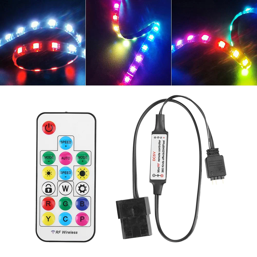 Télécommande sans fil RF 5V, alimentée par batterie, 2.4G, 17 touches, accessoires 3 broches vers SATA 4 broches pour boîtier d'ordinateur