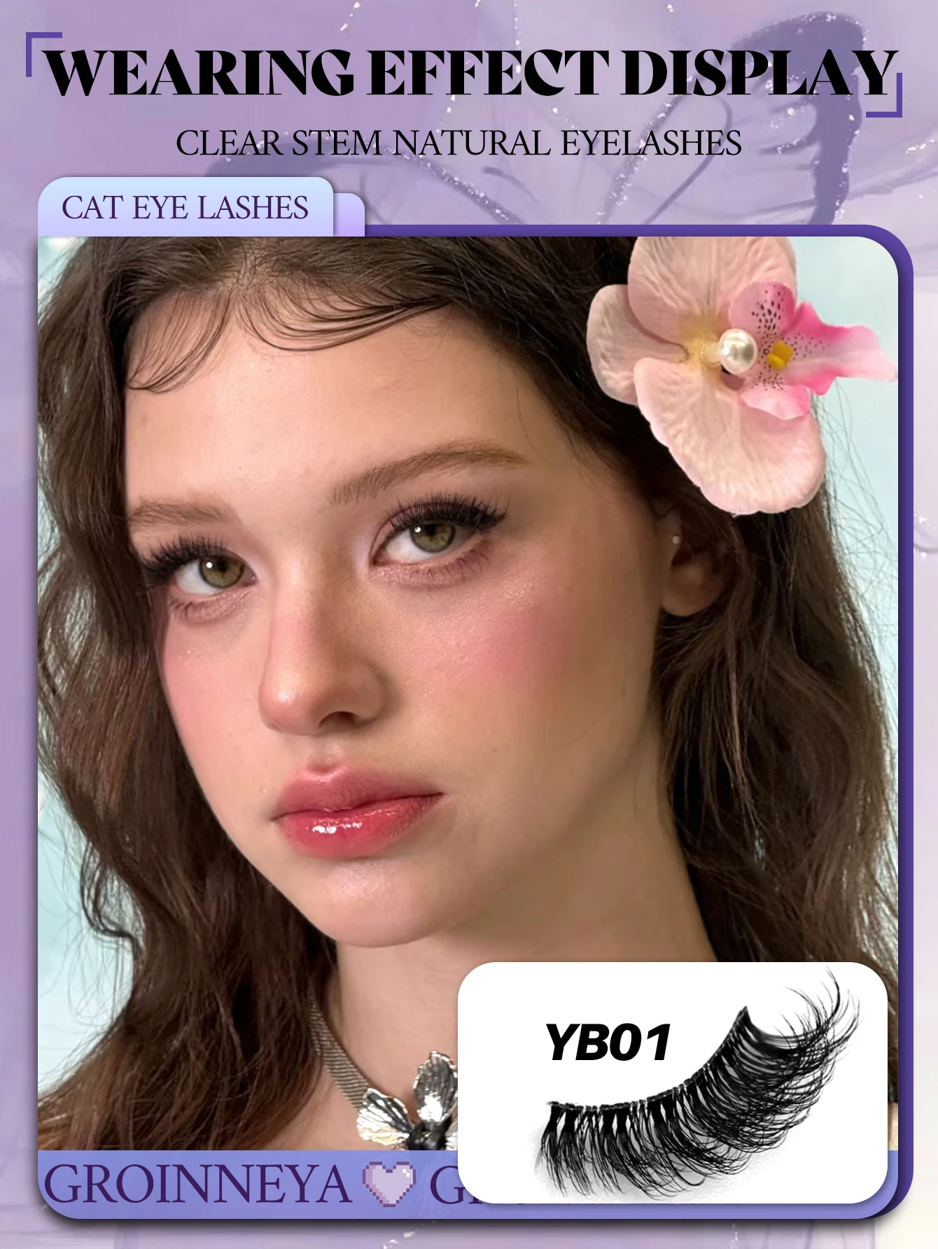 GROINNEYA Half Eey Lashes 6 Pairs Faux Mink Lashes Cat Eye Fluffy Wispy Transparent Stems Reusable False Eyelashes Makeup Tools