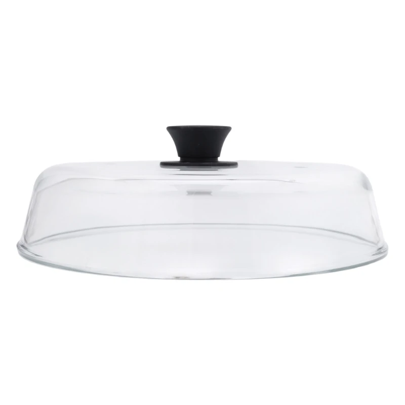 E8BD Glass Microwave Splatter Cover, Clear Borosilicate Glass Plate Cover with Top Handle, 26 Cover for Reheating Meals,