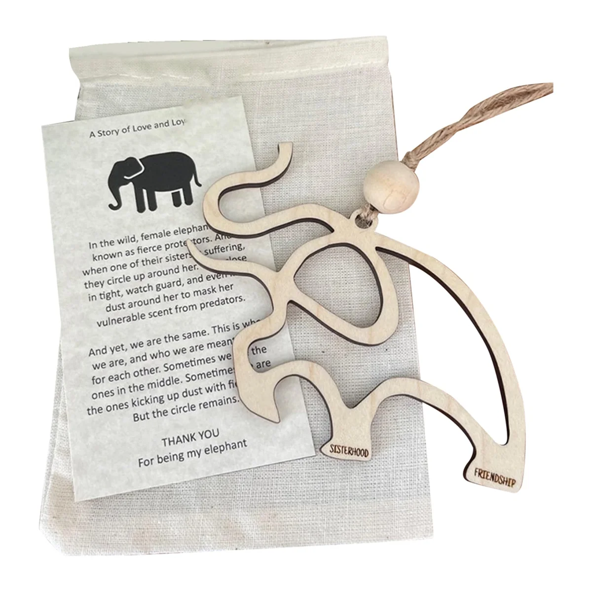 

Friendship Elephant Ornament, Wooden Elephant Ornament with Story Card, Friendship Gift Elephant Ornament for Friends