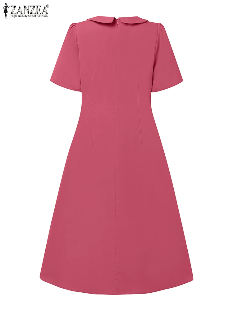 Elegancka plisowana sukienka 2025 ZANZEA damska letnia sukienka letnia moda z krótkim rękawem guziki sukienki Midi stylowa solidna praca OL Vestidos
