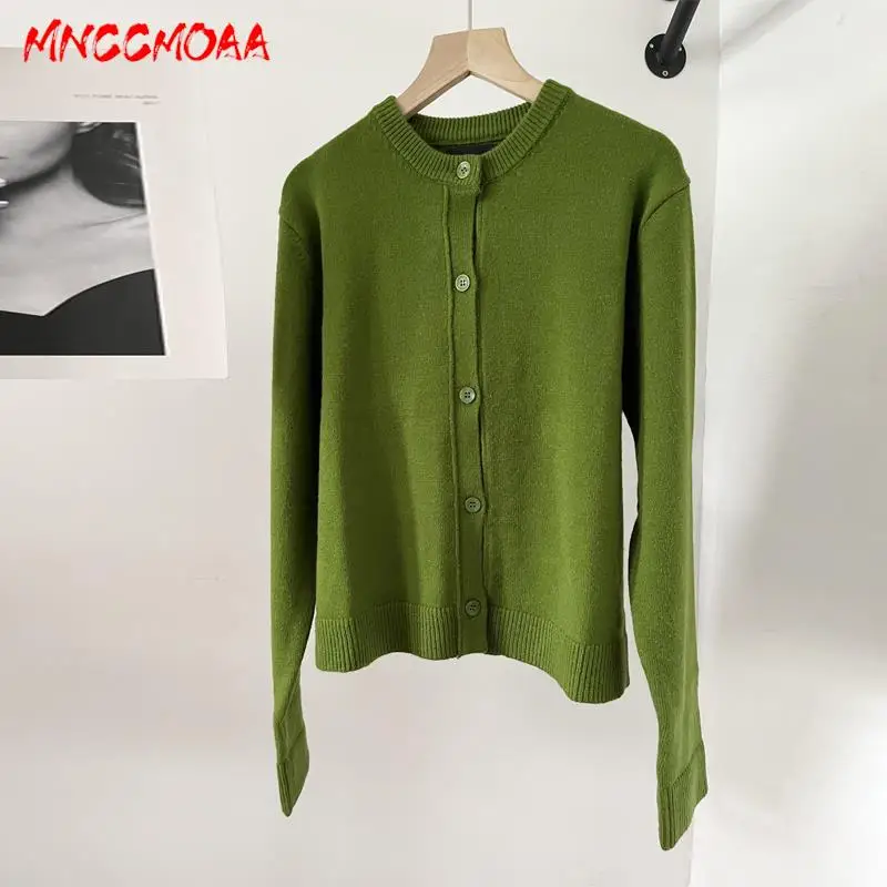 

MNCCMOAA-Women's Button Long Sleeve Knitted Sweater, Casual Cardigan, Round Neck Tops, Monochromatic, Autumn Fashion, 2024