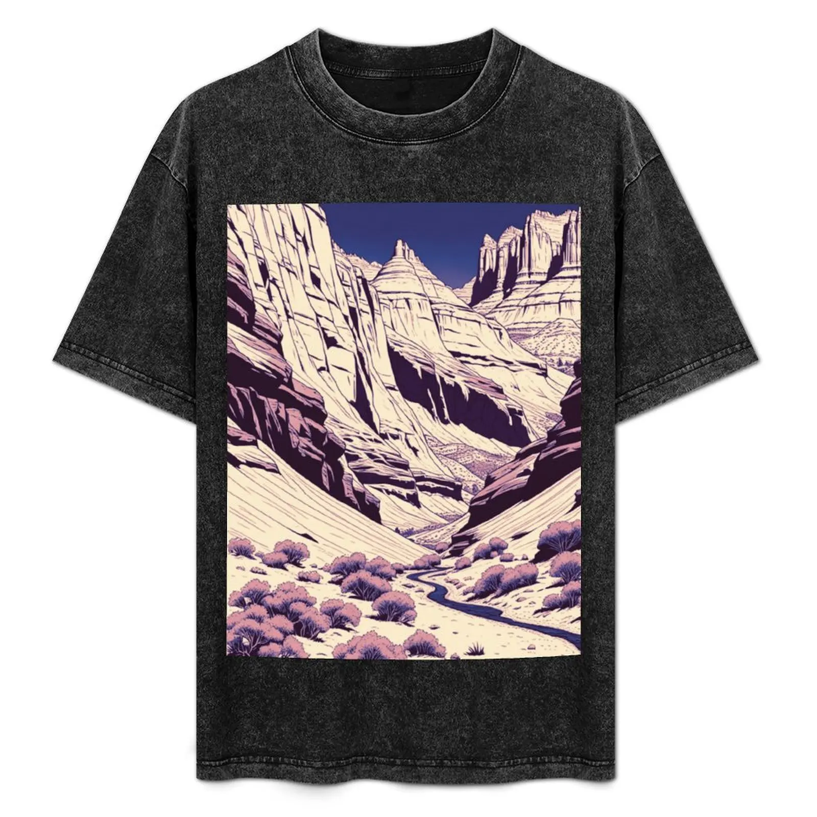 Capitol Reef Landscape in Rose Tones T-Shirt Vintage Print Crew Neck Tee