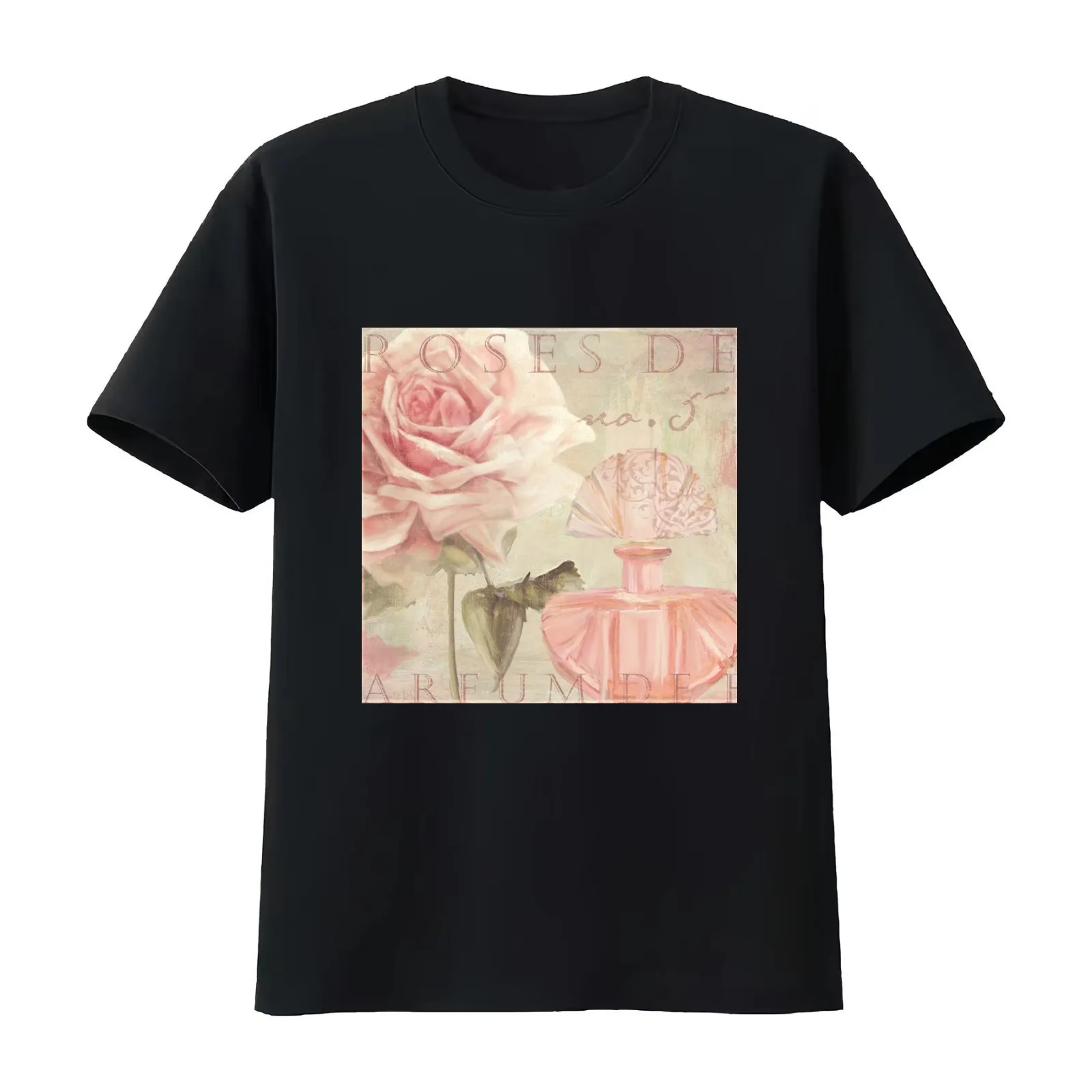 Perfume and Roses I T-Shirt Summer Casual Cotton Tee Oversized Streetwear Tops Vintage Graphic Print Loose Fit Short Sleeve