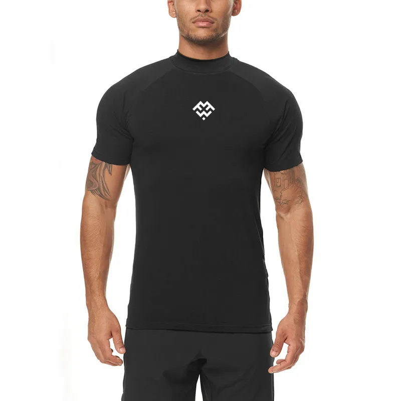 Summer Men Quick Dry Running Basketball Gym Workout Pumping iron Compression Sports Fitness Turtleneck Short Sleeve cool T-shirt