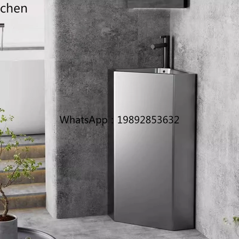 

ceramic column basin integrated floor bathroom small apartment courtyard outdoor vertical wash basin pool
