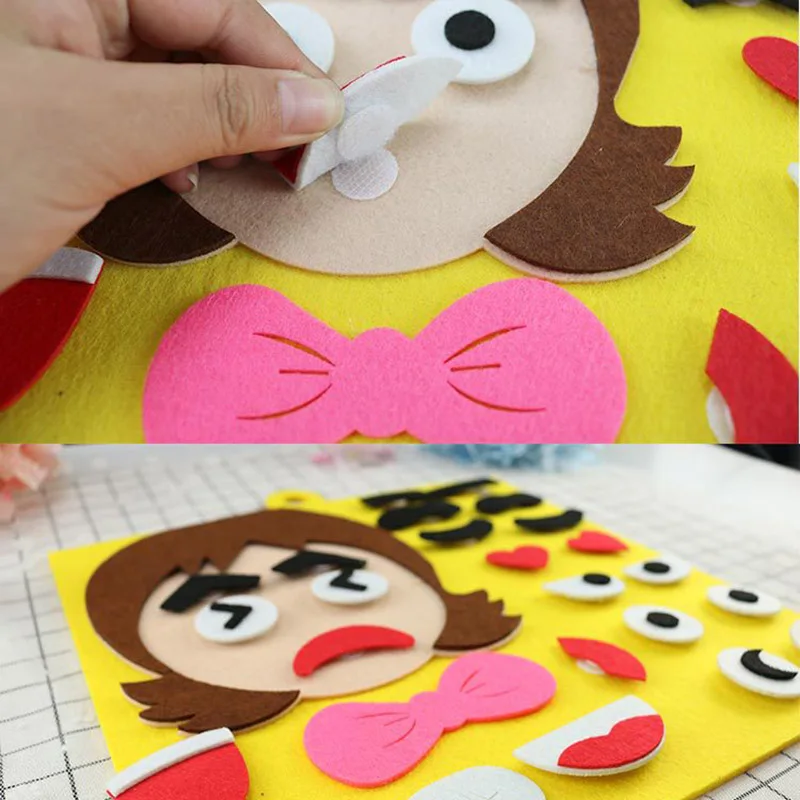 Kids Expression Emotion Change Dress Up Game DIY Felt Fabric Craft Kit Montessori Teaching Aid Baby Educational Learning Toy