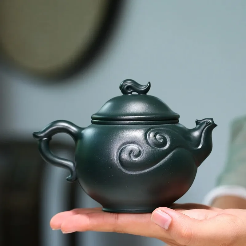 Yixing Tea Pot Handmade Purple Clay Teapot Raw Ore Dark Green  Beauty Kettle Chinese Ceremony Customized Gifts 240ml